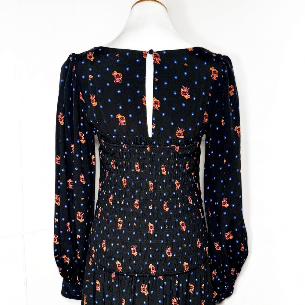 Free People Smocked Floral Celestial Star Black Long Sleeve Skater Mini Dress - Picture 10 of 14